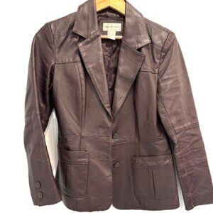 Newport News Brown Leather Blazer, Size 4